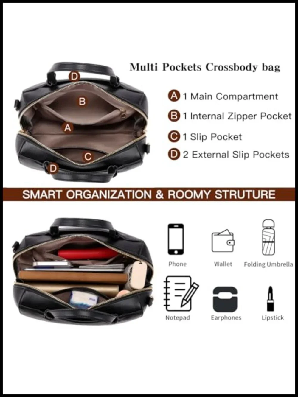 Vegan Leather Satchel Handbag Women Top Handle Tote Large Capacity Crossbody